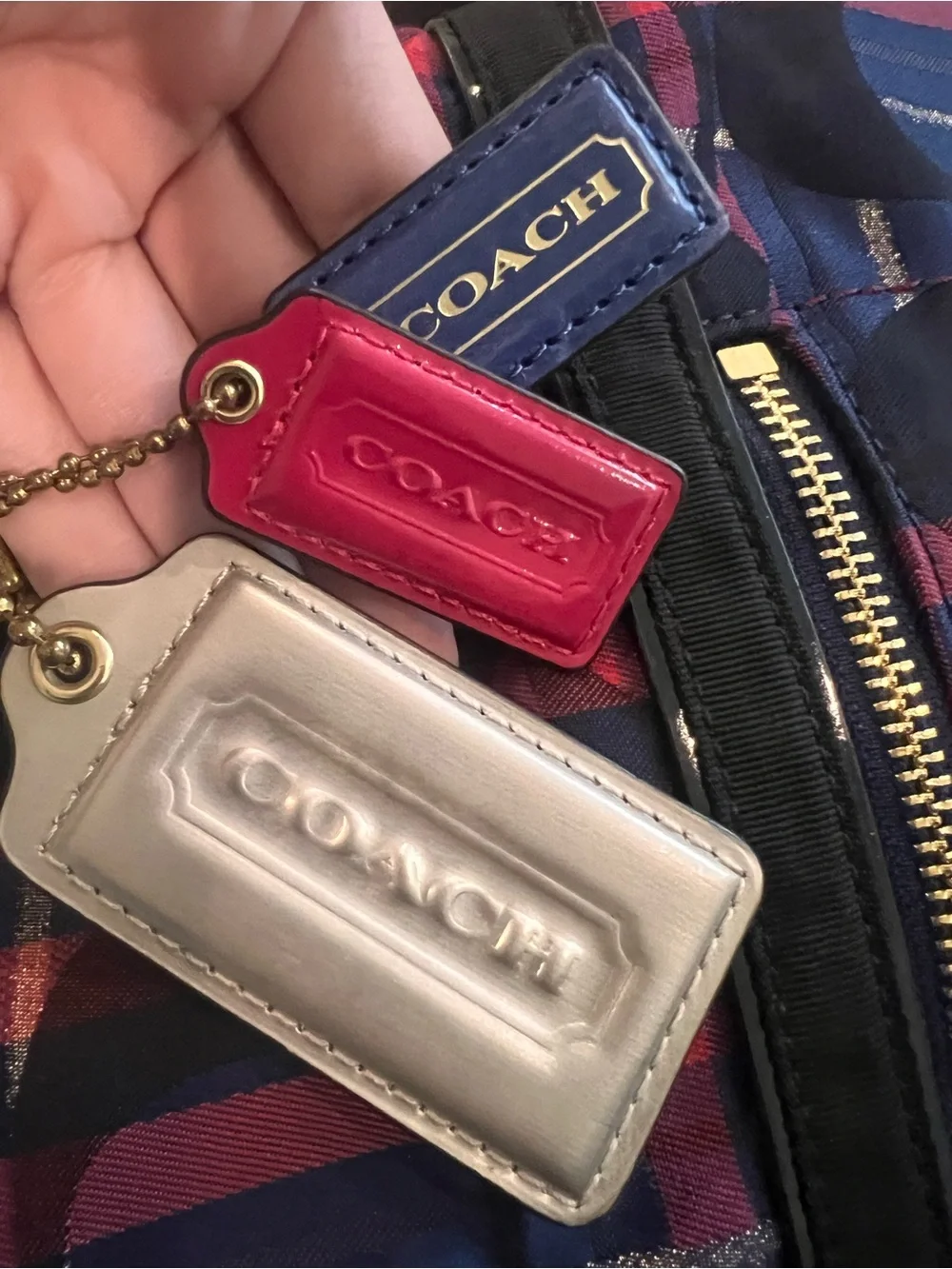 Coach Poppy metallic Tartan Plaid slim chain tote
